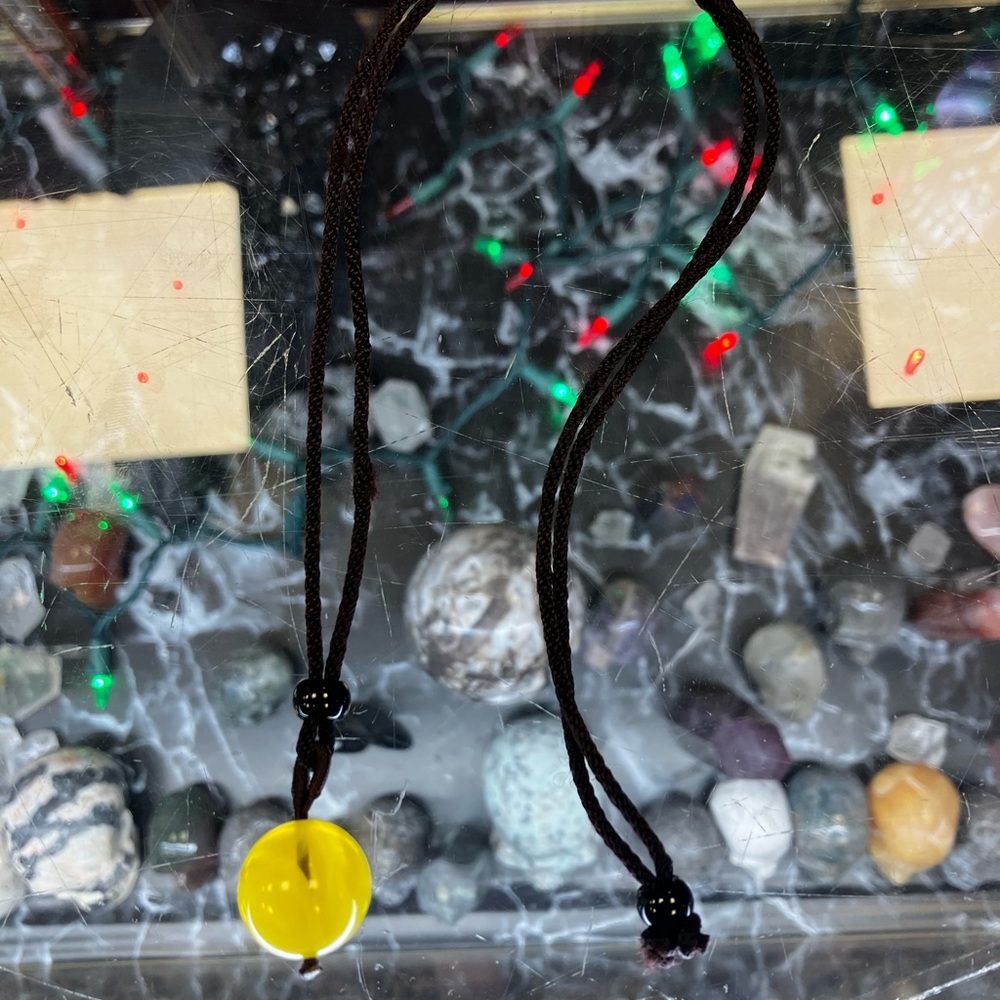 Yellow Beaded Necklace with Black Cord
